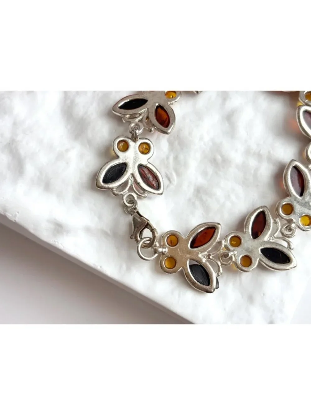 Baltic Amber Butterfly Figural Chainlink Sterling Silver 925 Vintage Bracelet